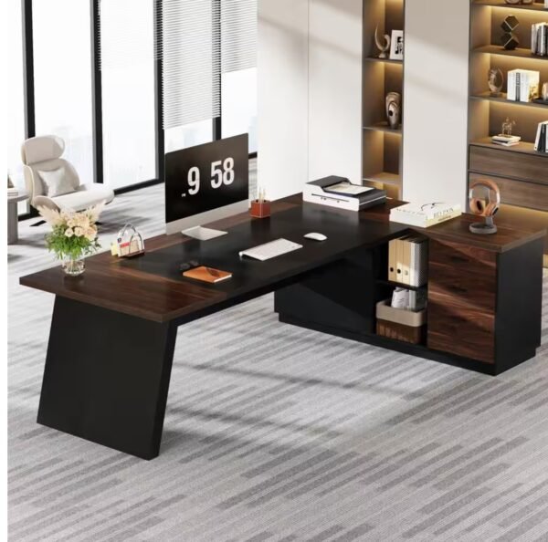 Capen 78.7 in. L Shaped Walnut Wood Executive Desk with 3-Drawers File Cabinet Modern Computer Desk for Home Office
