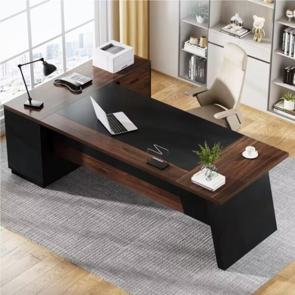 Capen 78.7 in. L Shaped Walnut Wood Executive Desk with 3-Drawers File Cabinet Modern Computer Desk for Home Office