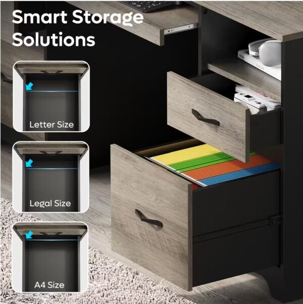 59 in. Rectangular Grey 4-Drawers Computer Executive Desk with 2-Open Storage and Keyboard Tray