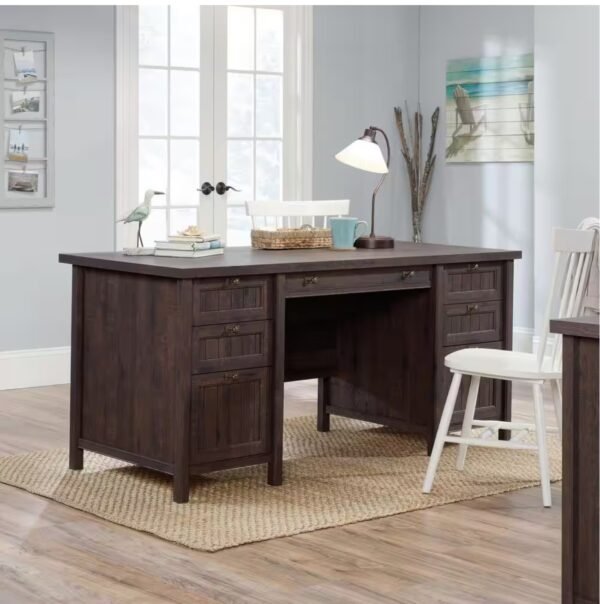 66 in. Rectangular Coffee Oak 7 Drawer Executive Desk with File Storage